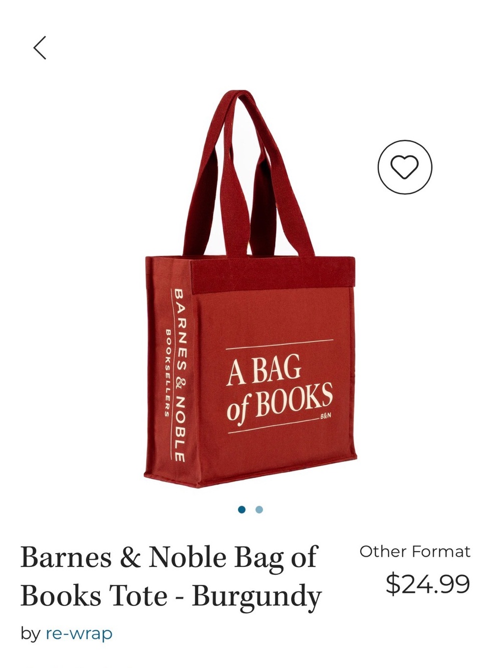 NWT Barnes & Noble Bag of Books Tote Burgundy
